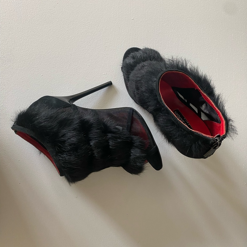 Charles Jourdan fur ankle peel toe booties - Picture 2 of 7